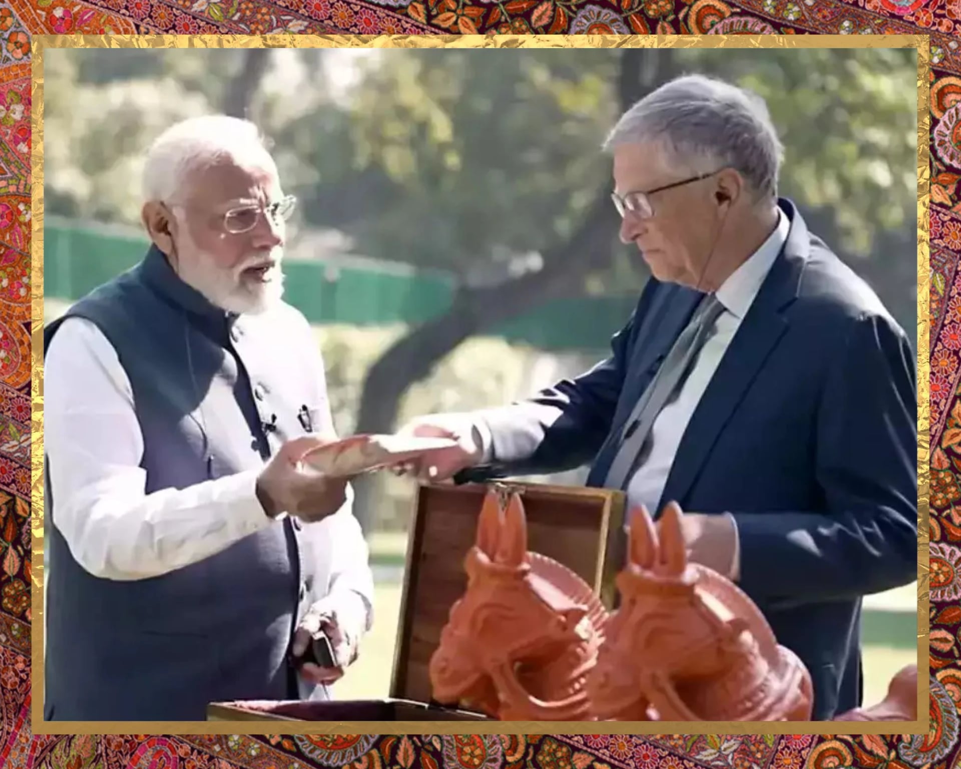 Honorable PM Modi handing over our Pashmina as a gift to Bill Gates
